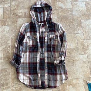 Maurices hooded plaid shirt